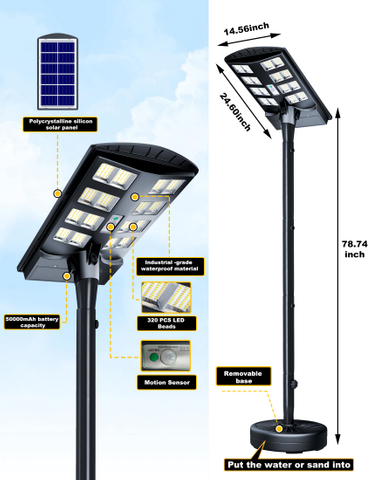 8000 W Hochleistungs-IP68 wasserdichter 6,5-Fuß-Außenmast, 3000 K/4000 K/6500 K Solar-Stehlampen, Solar-Sicherheitsleuchten für die Dämmerung bis zum Morgengrauen