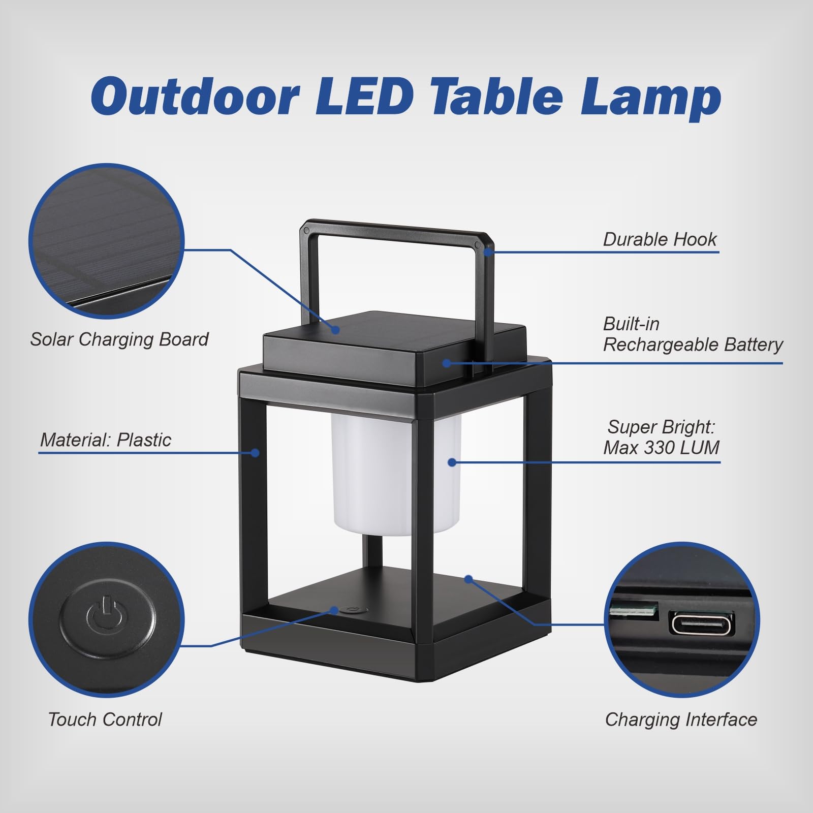 Wasserdichte, tragbare, praktische Solar-Laternenform für den Außenbereich, LED-Solar-Tischlampe für Camping 