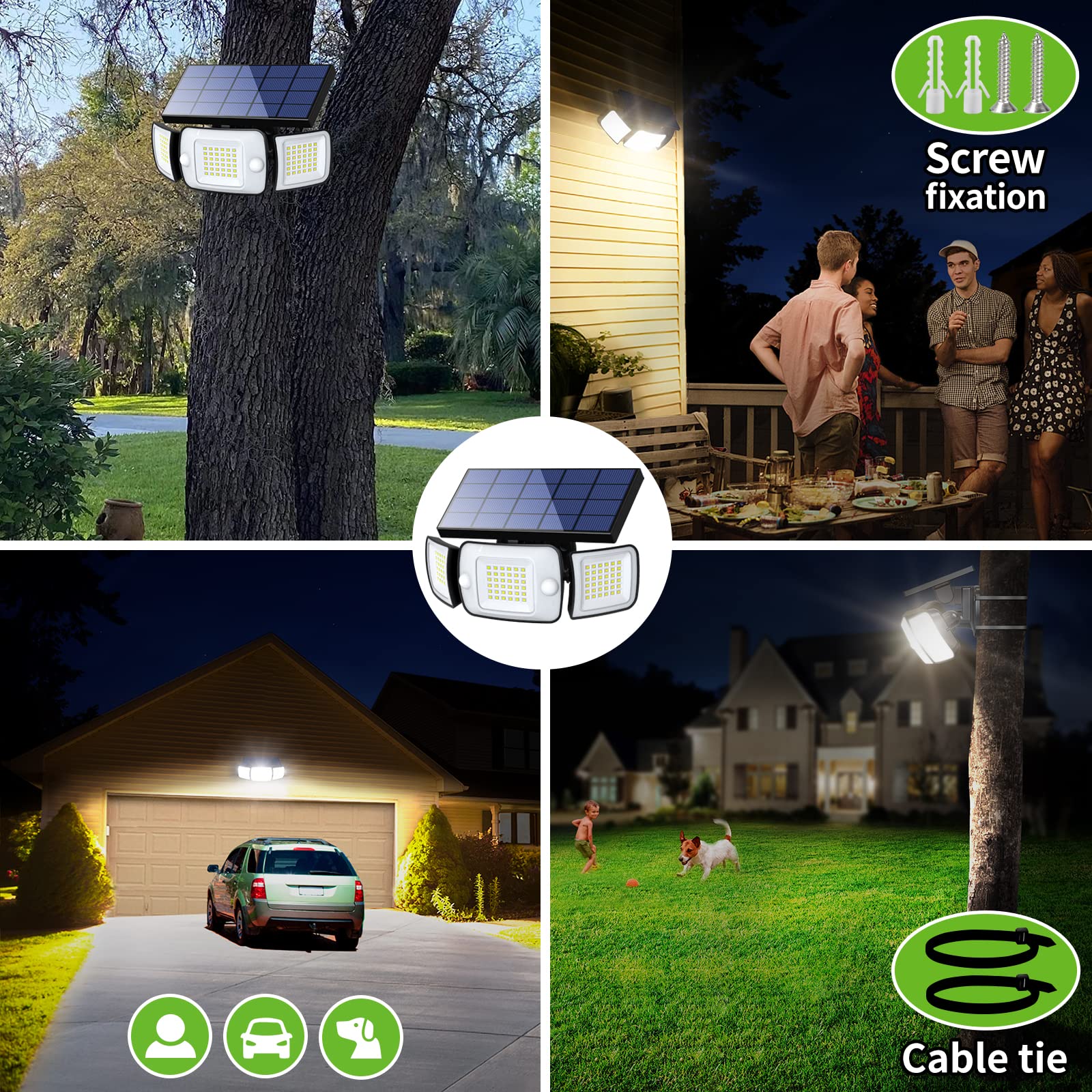 Hochleistungs-6000-mA-Außenintelligente 3-Modi-Einstellbare Dual-Sensor-Induktions-LED-Solarlampe für den Garten mit Solarpanel